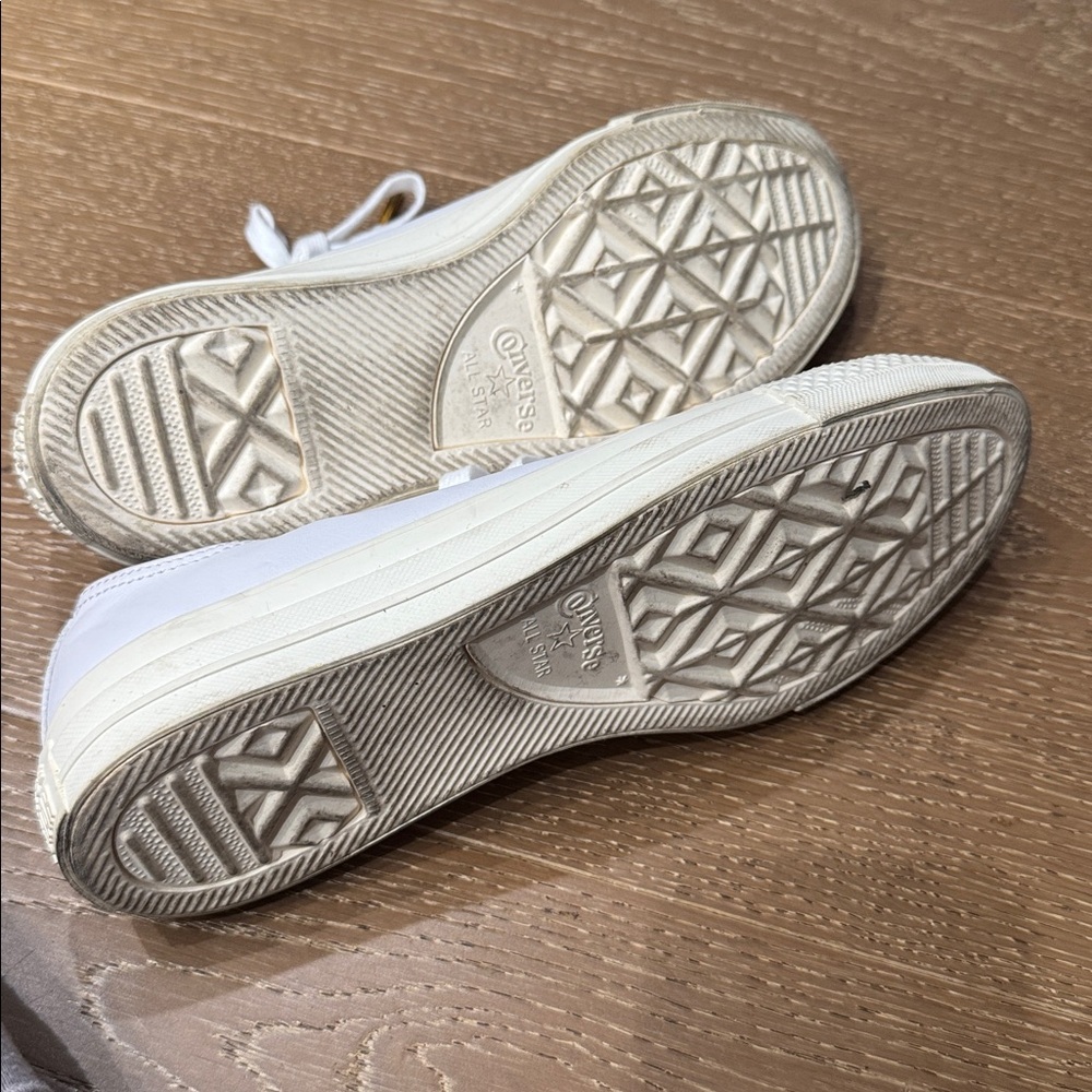 Converse Chuck Taylor All Star White Leather Sneakers Gold Detail Lace Tips - Picture 4 of 6